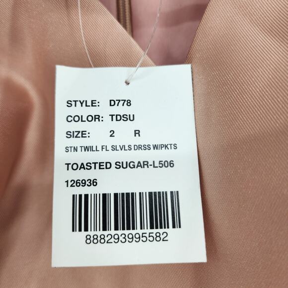 Alfred Sung Toasted Sugar Pink Sleeveless V-Neck Satin Gown Pockets Dress Size 2 - Picture 6 of 7
